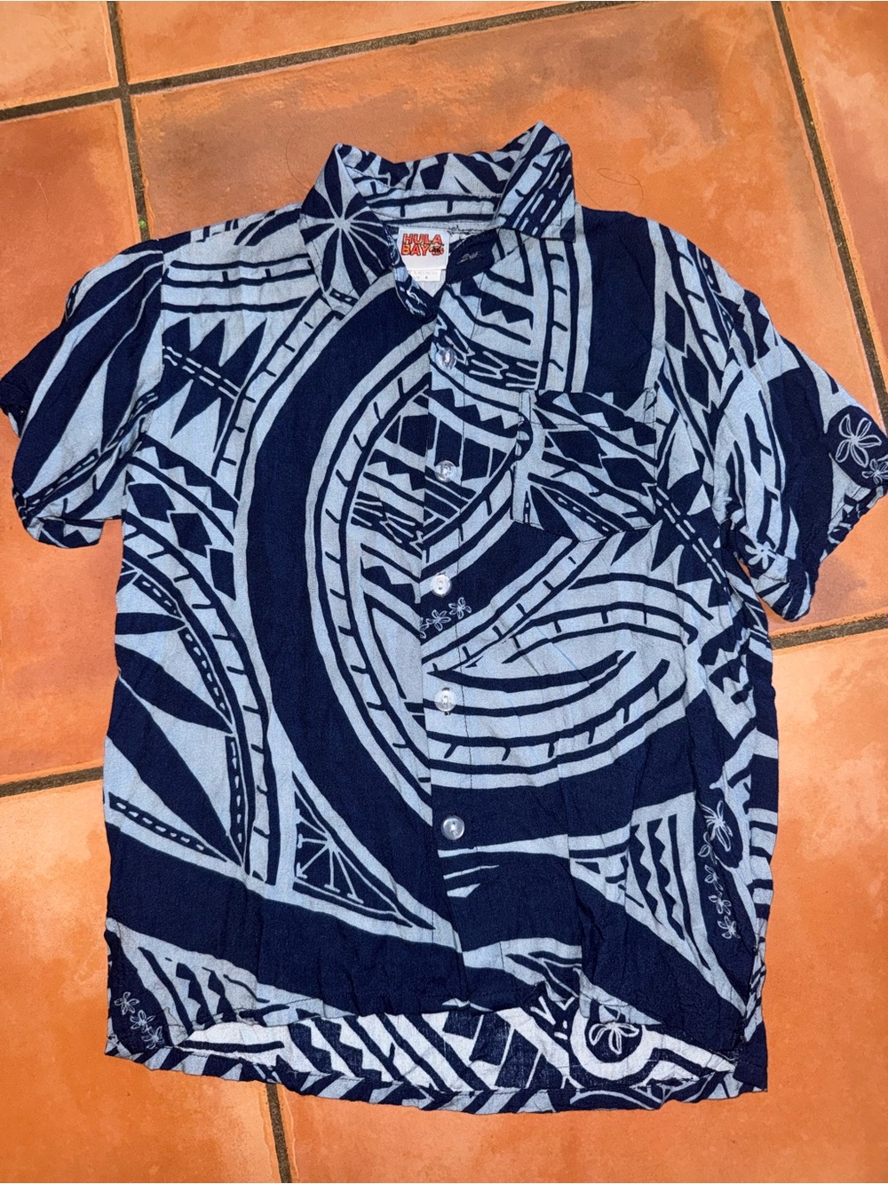 Men's Navy & Light Blue Tropical Button-Up Shirt